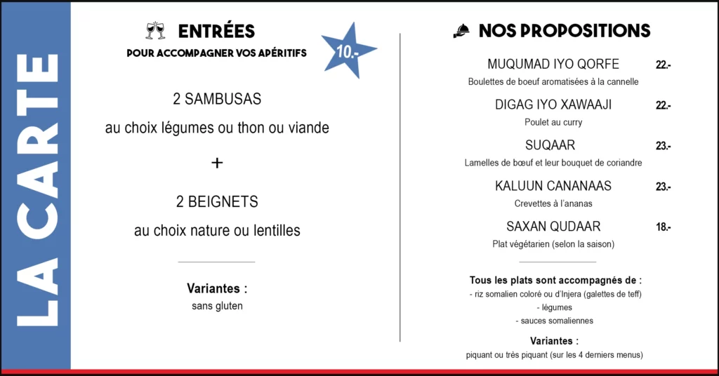 service traiteur carte menu